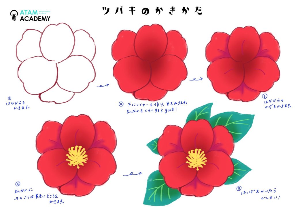 初心者も簡単！椿のイラストの描き方 - オンラインイラスト教室アタム 