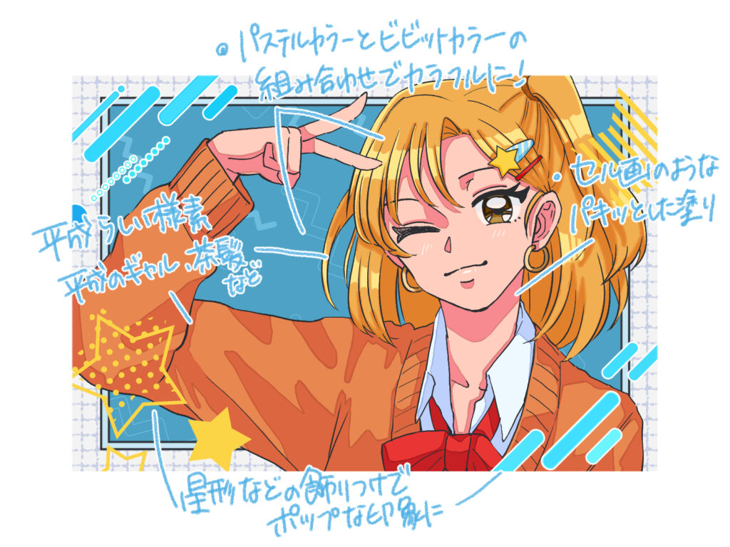 イラスト　ポップ画　オリジナル　アニメ風　自作画 初心者も簡単！Y2K・平成ポップなイラストの描き方 - オンライン